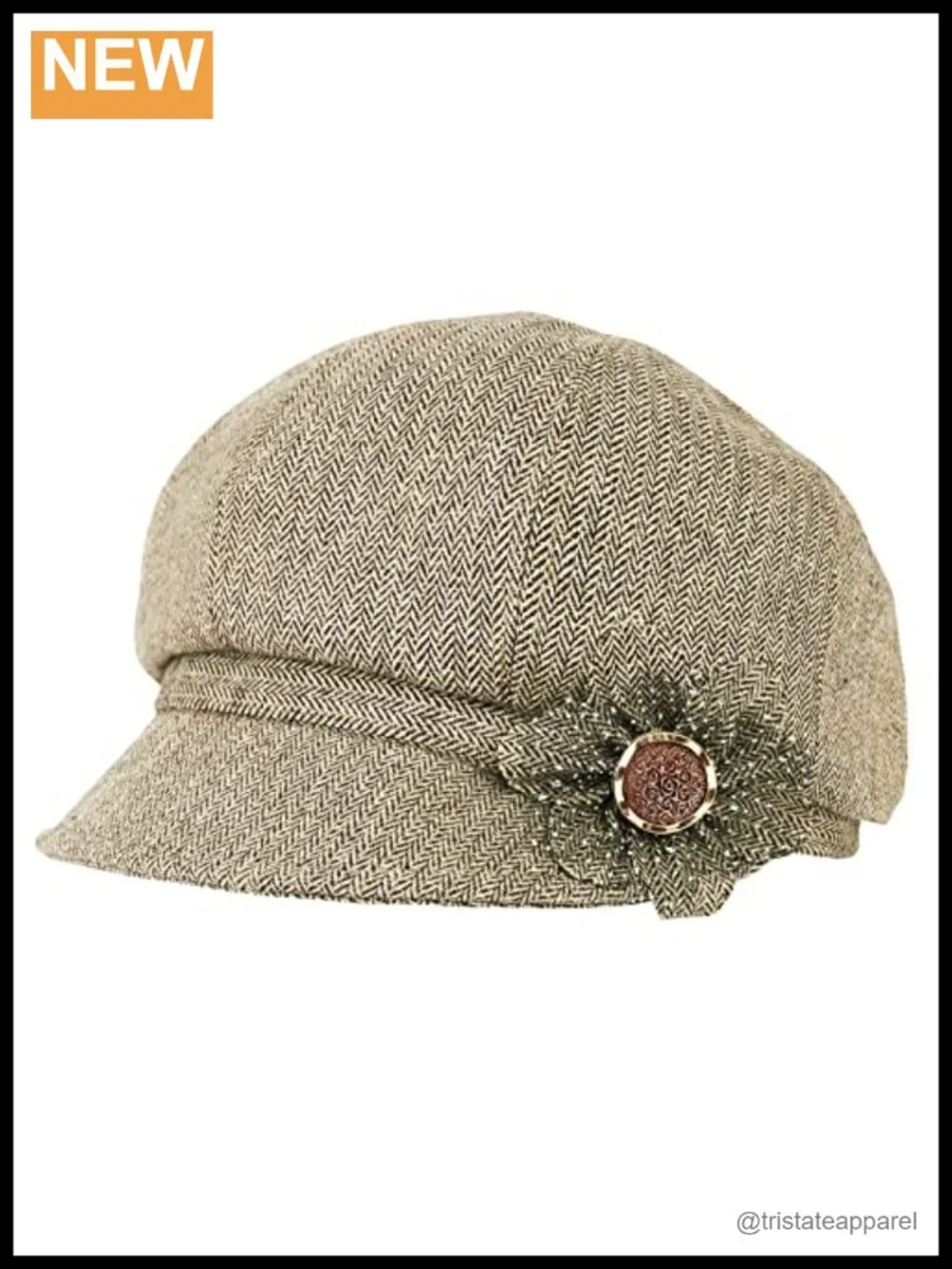 Women Retro Newsboy Cap Hat with Flower Buckle Cotton Linen